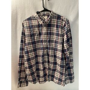 J.Crew Long‎ sleeve button down plaid blue red white large NWOT denim women’s